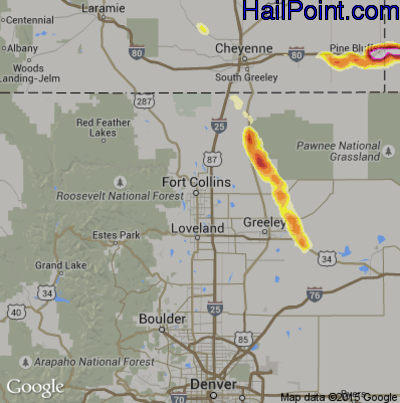 Hail Map for Fort Collins, CO Region on July 27, 2016
