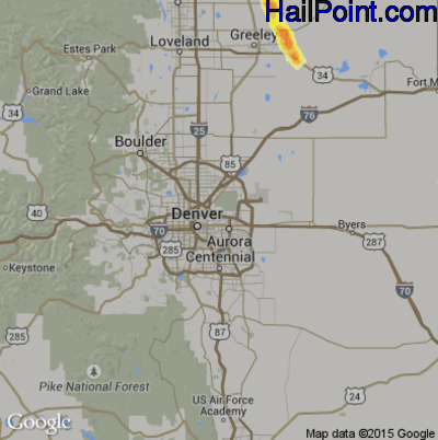 Hail Map for Denver, CO Region on July 27, 2016
