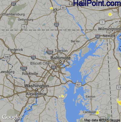 Hail Map for Baltimore, MD Region on July 28, 2016
