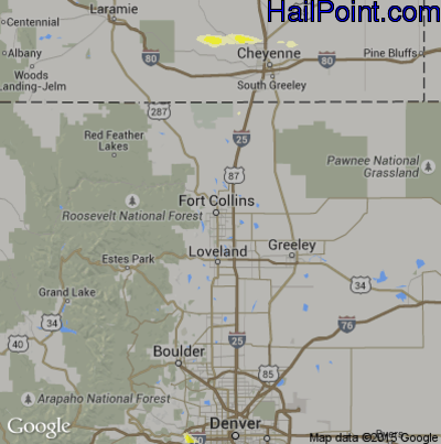Hail Map for Fort Collins, CO Region on July 28, 2016