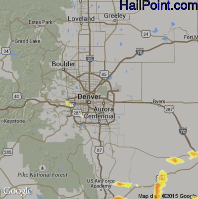 Hail Map for Denver, CO Region on July 29, 2016