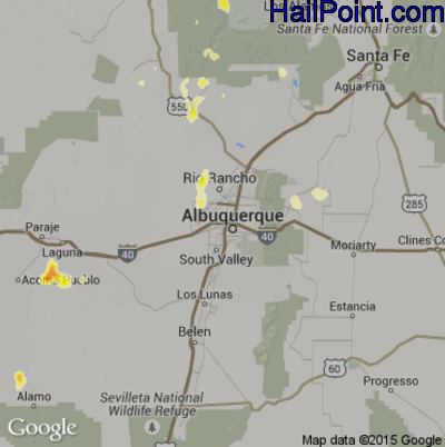 Hail Map for Albuquerque, NM Region on July 29, 2016