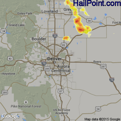 Hail Map for Denver, CO Region on July 30, 2016