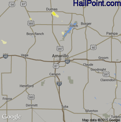 Hail Map for Amarillo, TX Region on July 30, 2016