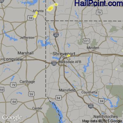Hail Map for Shreveport, LA Region on July 30, 2016