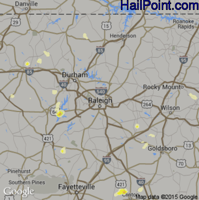 Hail Map for Raleigh, NC Region on July 31, 2016