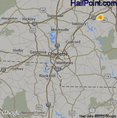 Hail Map for Charlotte, NC Region on August 1, 2016 