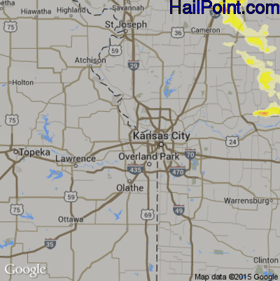 Hail Map for Kansas City, KS Region on August 1, 2016