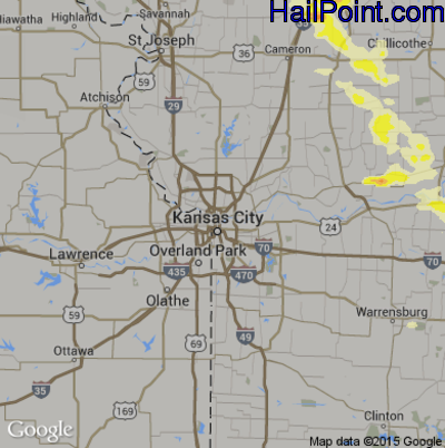 Hail Map for Kansas City, MO Region on August 1, 2016