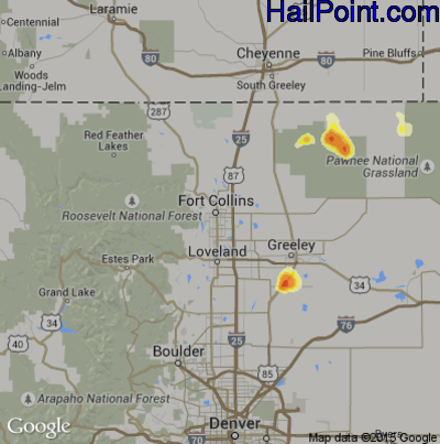 Hail Map for Fort Collins, CO Region on August 2, 2016