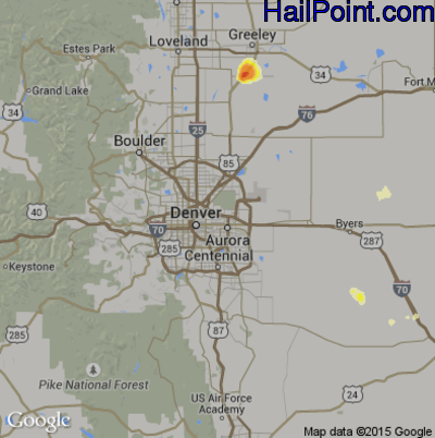 Hail Map for Denver, CO Region on August 2, 2016