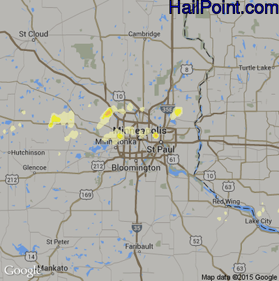 Hail Map for Minneapolis, MN Region on August 4, 2016