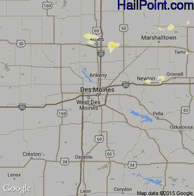 Hail Map for Des Moines, IA Region on August 4, 2016