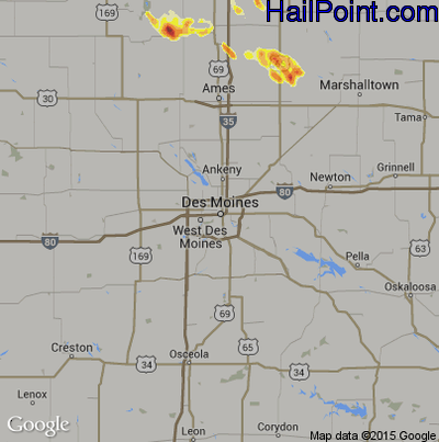 Hail Map for Des Moines, IA Region on August 7, 2016 