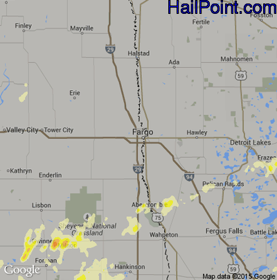 Hail Map for Fargo, ND Region on August 10, 2016