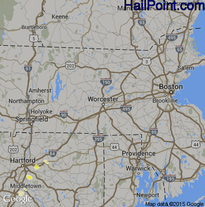 Hail Map for Worcester, MA Region on August 11, 2016