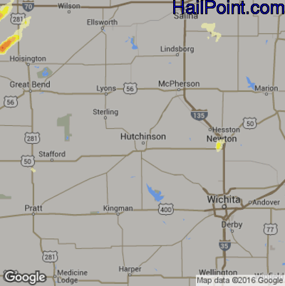 Hail Map for Hutchinson, KS Region on August 11, 2016