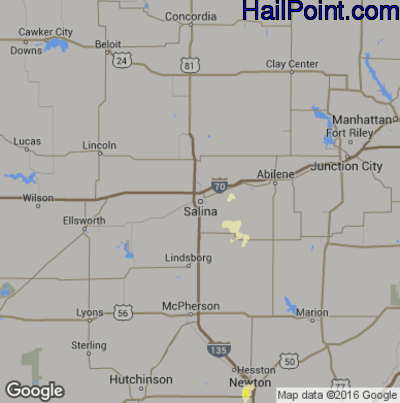 Hail Map for Salina, KS Region on August 12, 2016