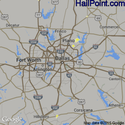 Hail Map for Dallas, TX Region on August 12, 2016