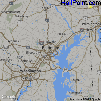 Hail Map for Baltimore, MD Region on August 12, 2016