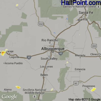 Hail Map for Albuquerque, NM Region on August 13, 2016 