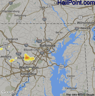 Hail Map for Baltimore, MD Region on August 15, 2016