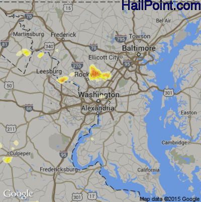 Hail Map for Washington, DC Region on August 15, 2016