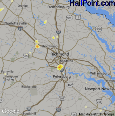 Hail Map for Richmond, VA Region on August 15, 2016