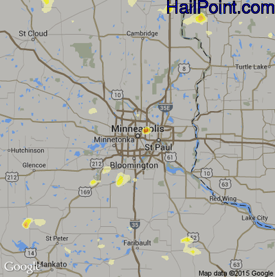 Hail Map for Minneapolis, MN Region on August 16, 2016