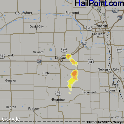 Hail Map for Lincoln, NE Region on August 16, 2016