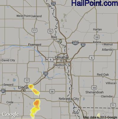 Hail Map for Omaha, NE Region on August 16, 2016