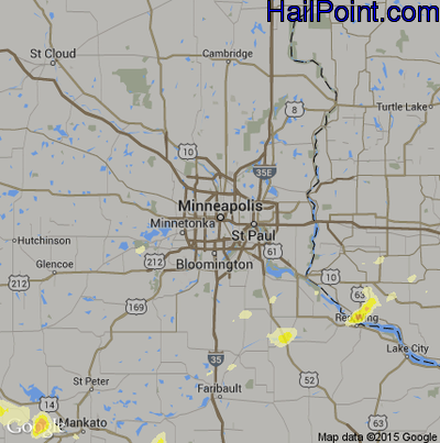 Hail Map for Minneapolis, MN Region on August 18, 2016