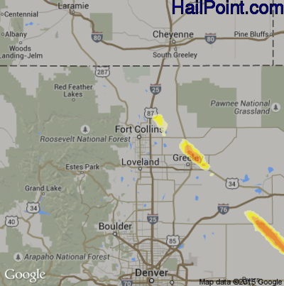 Hail Map for Fort Collins, CO Region on August 19, 2016 