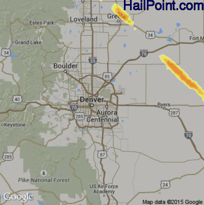 Hail Map for Denver, CO Region on August 19, 2016