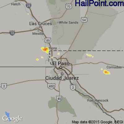 Hail Map for El Paso, TX Region on August 21, 2016