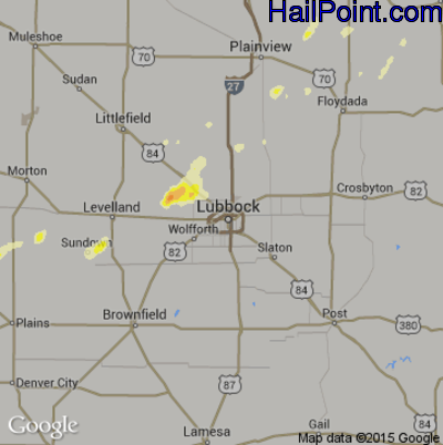 Hail Map for Lubbock, TX Region on August 23, 2016