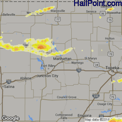 Hail Map for Mahhattan, KS Region on August 23, 2016