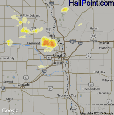 Hail Map for Omaha, NE Region on August 23, 2016 
