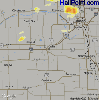 Hail Map for Lincoln, NE Region on August 23, 2016