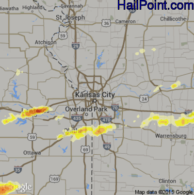 Hail Map for Kansas City, MO Region on August 24, 2016
