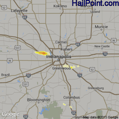 Hail Map for Indianapolis, IN Region on August 24, 2016