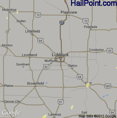 Hail Map for Lubbock, TX Region on August 25, 2016