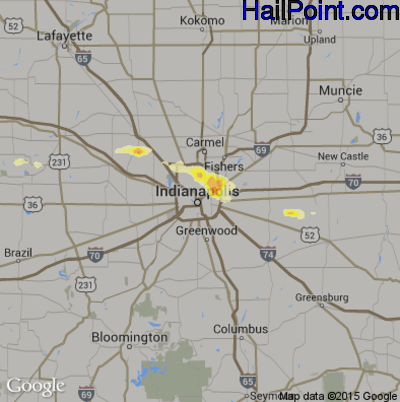 Hail Map for Indianapolis, IN Region on August 26, 2016