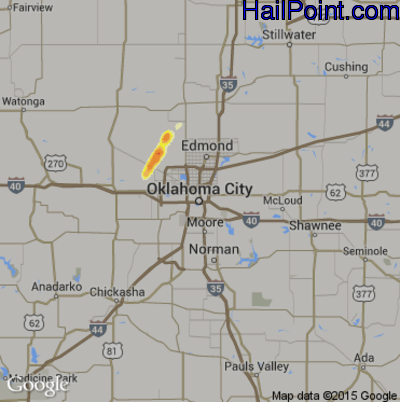 Hail Map for Oklahoma City, OK Region on August 27, 2016