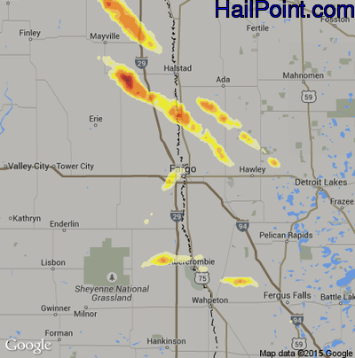 Hail Map for Fargo, ND Region on August 27, 2016 