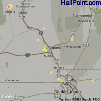 Hail Map for Las Cruces, NM Region on August 27, 2016