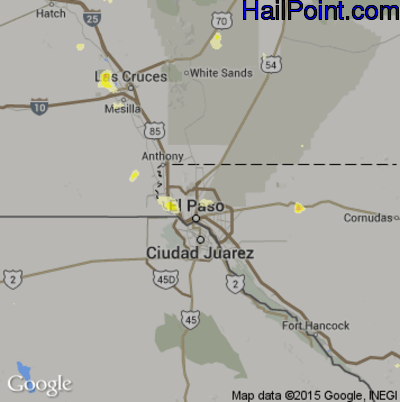 Hail Map for El Paso, TX Region on August 27, 2016