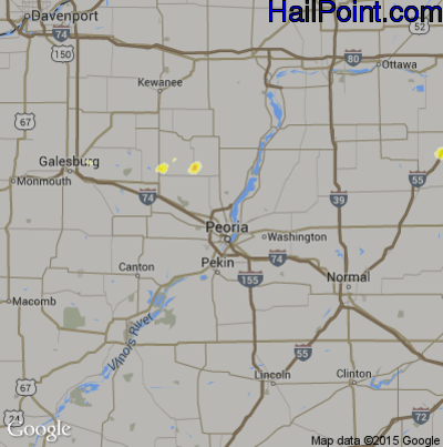 Hail Map for Peoria, IL Region on August 28, 2016
