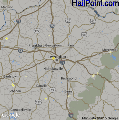 Hail Map for Lexington, KY Region on August 28, 2016