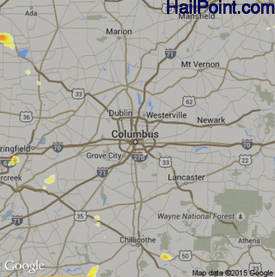 Hail Map for Columbus, OH Region on August 28, 2016